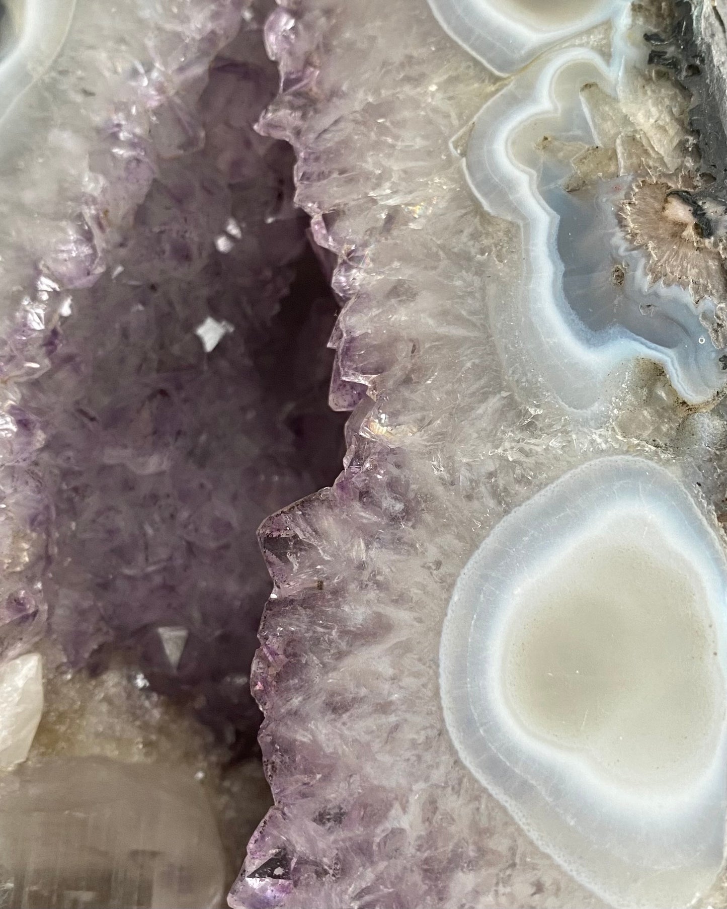 Collector’s Amethyst Cathedral With Huge Terminated Optical Calcite Formation- 10.2KG, Brazil