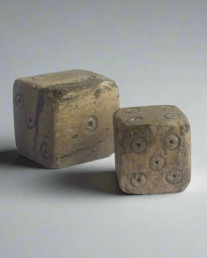 Set of Two Ancient Roman Bone Gaming Dice, 100-300AD, Roman Britain