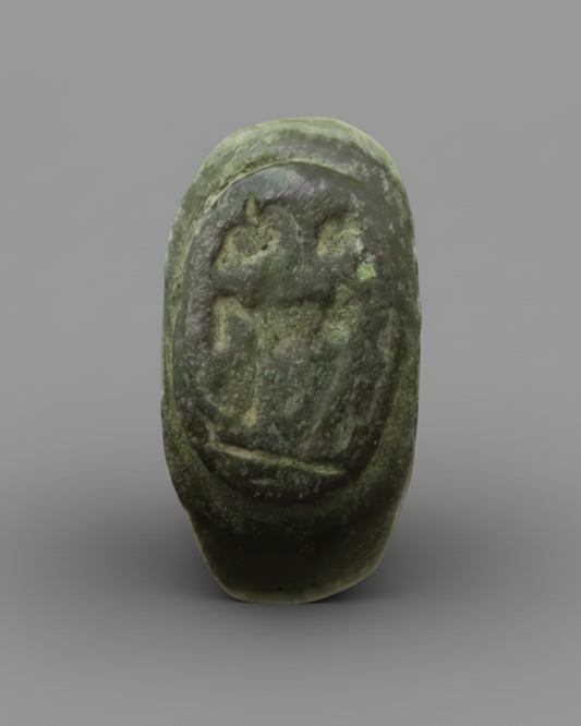 Ancient Roman Bronze Signet Ring Hand-Engraved with Horse and Rider, 100-300AD. England, Roman Britain.