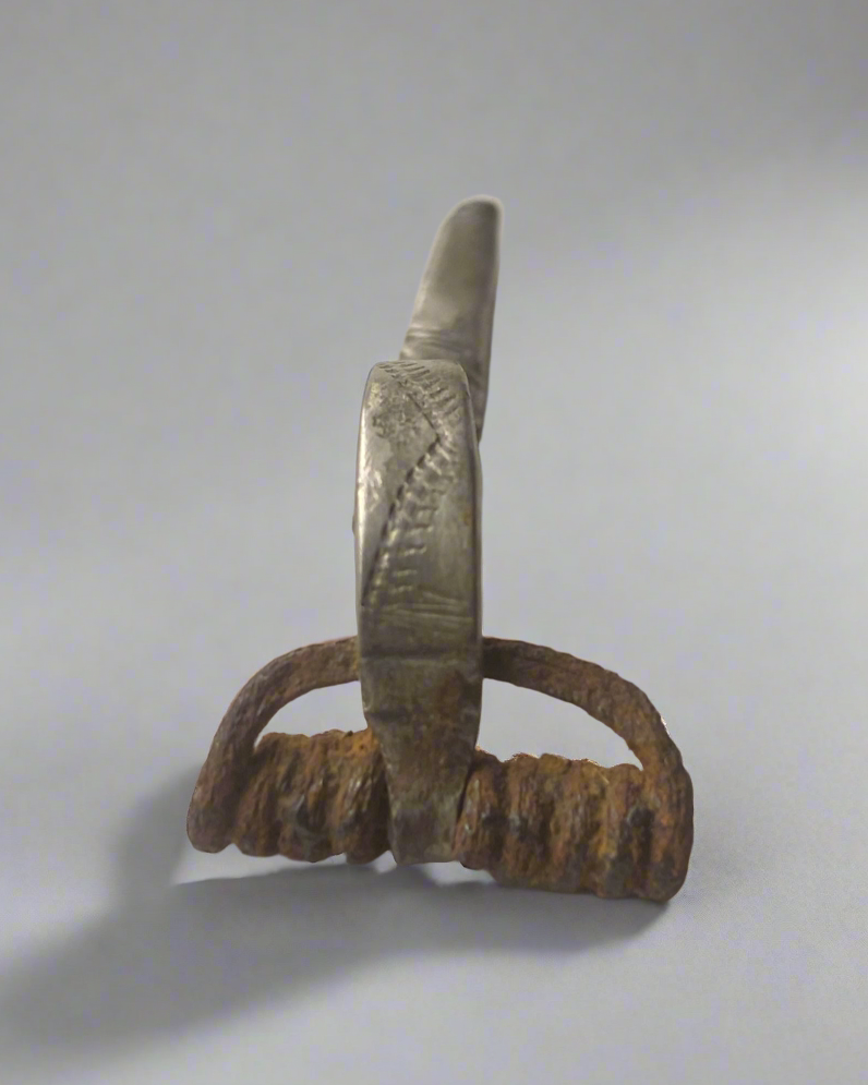 Ancient Roman Decorated Silver Bow Fibula with Original Iron pin + Spring. 250-300AD, Roman Britain