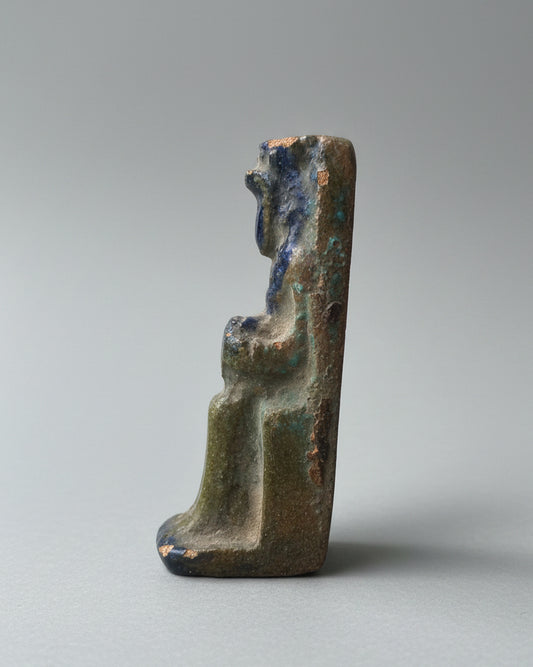 Ancient Egyptian Statuette of the Serpent Goddess Renenutet With Child (Nepri), Copper-Glazed Terracotta - Nile Valley, Egypt. Late Period-Ptolemaic Period, c.664- 30 BC