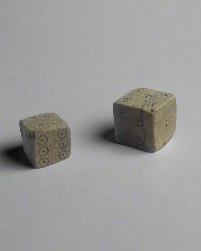 Set of Two Ancient Roman Bone Gaming Dice, 100-300AD, Roman Britain