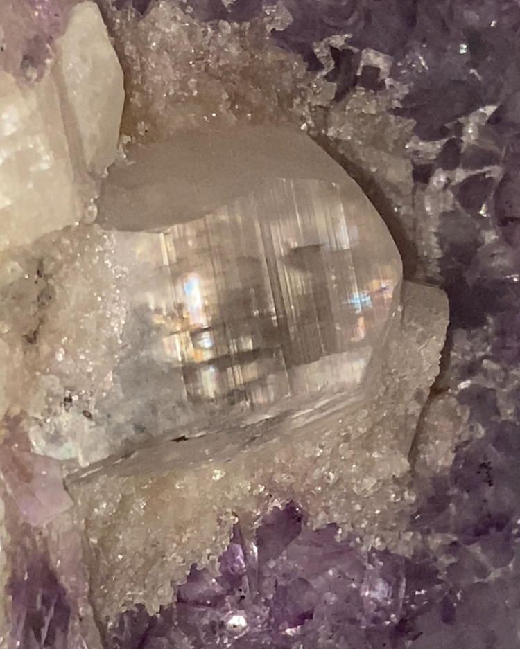 Collector’s Amethyst Cathedral With Huge Terminated Optical Calcite Formation- 10.2KG, Brazil