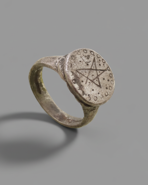 Medieval Silver Apotropaic Ring Depicting a Pentagram. Hand-Engraved. 975–1150AD, Europe.