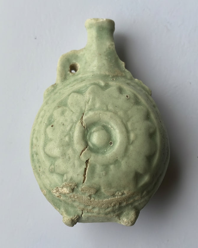 Ancient Egyptian Faience Flask Depicting Sekhmet & Lotus Flower Rosette - 26th Dynasty, c. 664–525 BC