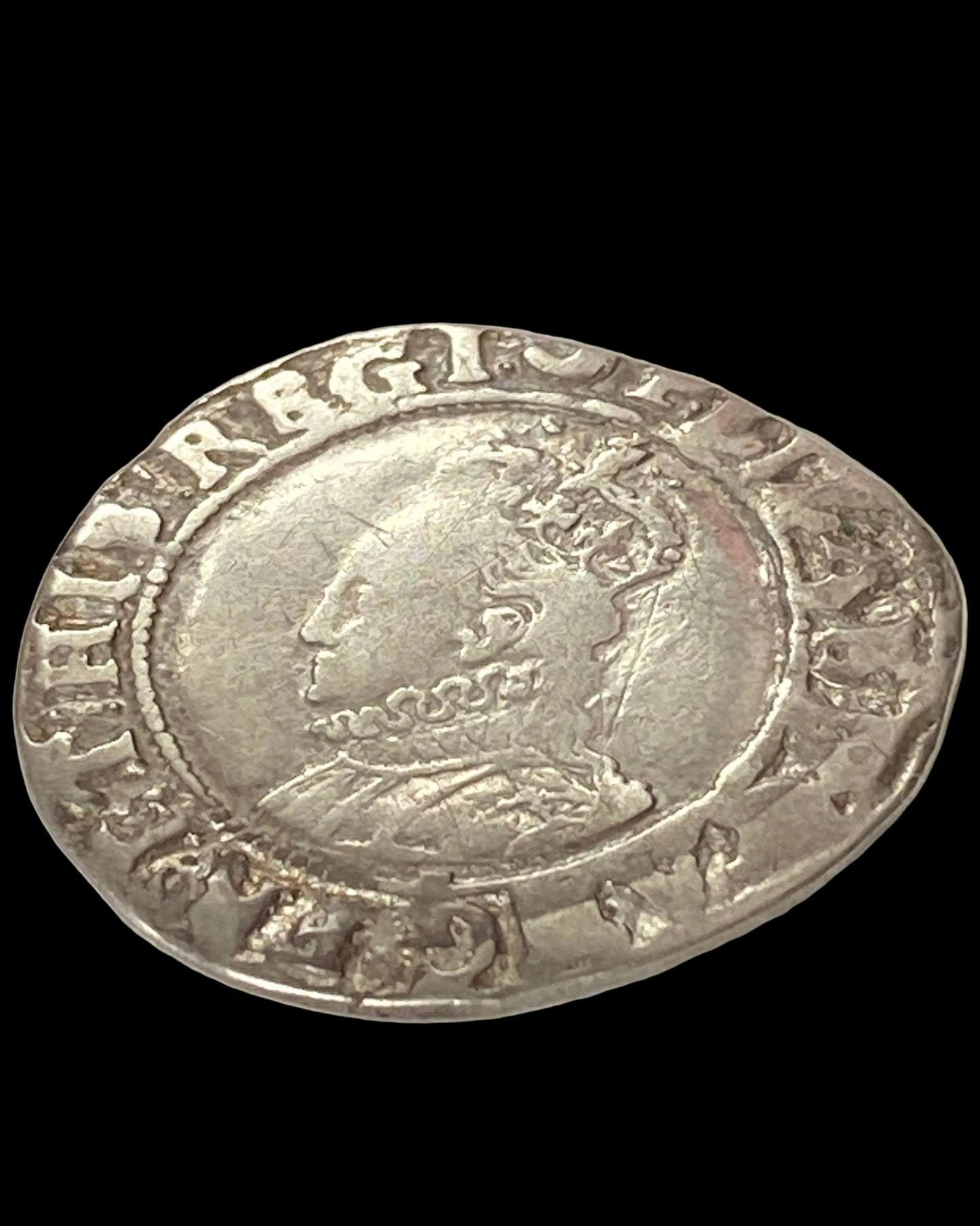 Queen Elizabeth I of England (1558-1603) Silver Shilling- 6th Issue - MM Crescent - Tower Mint - S.2577 (c.1587-1589)