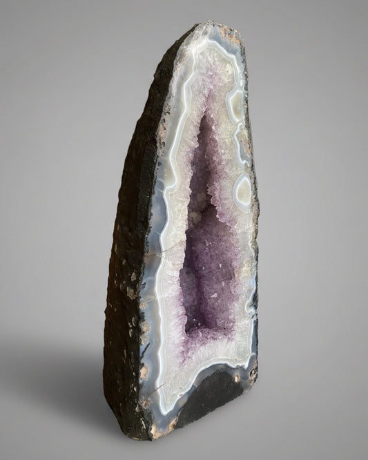 Collector’s Amethyst Cathedral With Huge Terminated Optical Calcite Formation- 10.2KG, Brazil