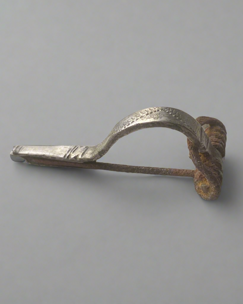 Ancient Roman Decorated Silver Bow Fibula with Original Iron pin + Spring. 250-300AD, Roman Britain