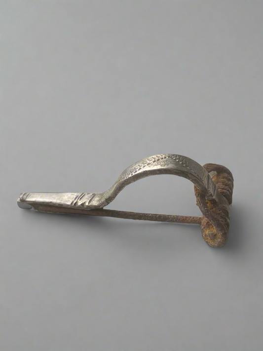Ancient Roman Decorated Silver Bow Fibula with Original Iron pin + Spring. 250-300AD, Roman Britain
