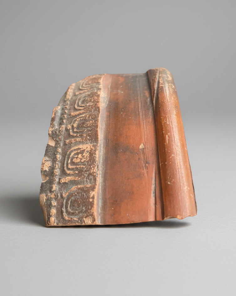 Ancient Roman Decorated Samian Ware Sherd with Scorched Appearance- Hertfordshire, England - c.75-200 AD