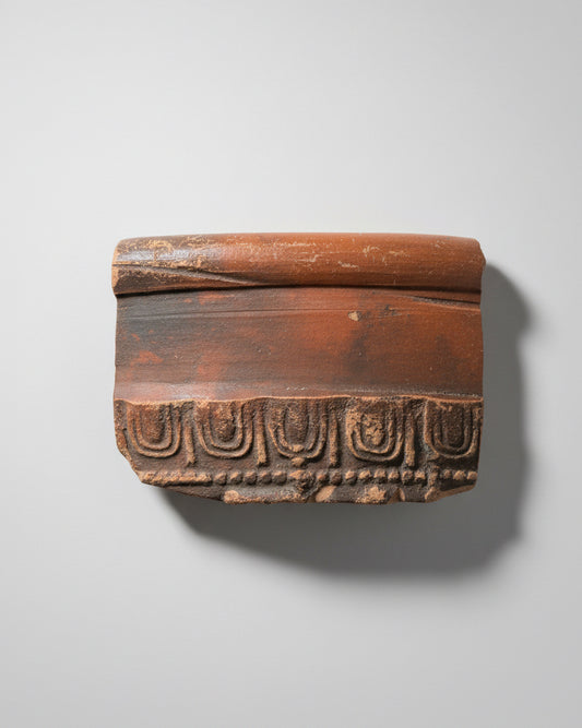 Ancient Roman Decorated Samian Ware Sherd with Scorched Appearance- Hertfordshire, England - c.75-200 AD