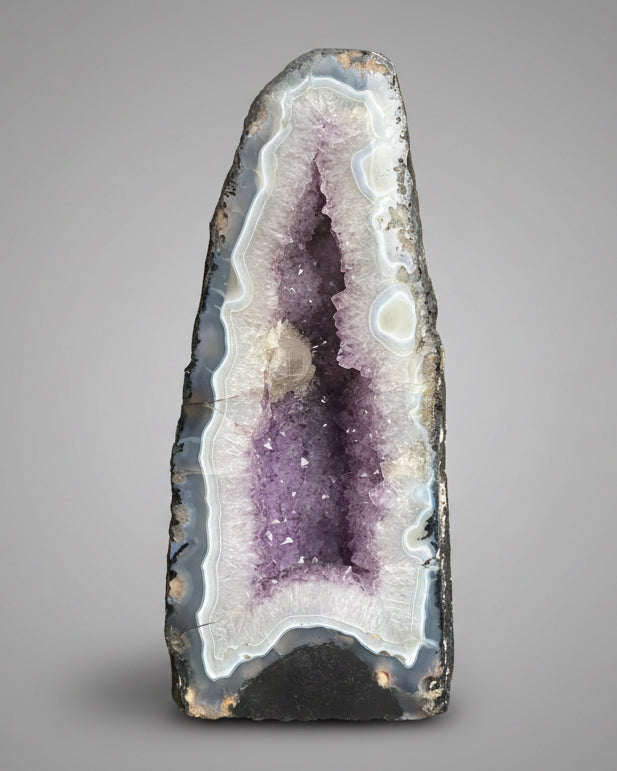 Collector’s Amethyst Cathedral With Huge Terminated Optical Calcite Formation- 10.2KG, Brazil