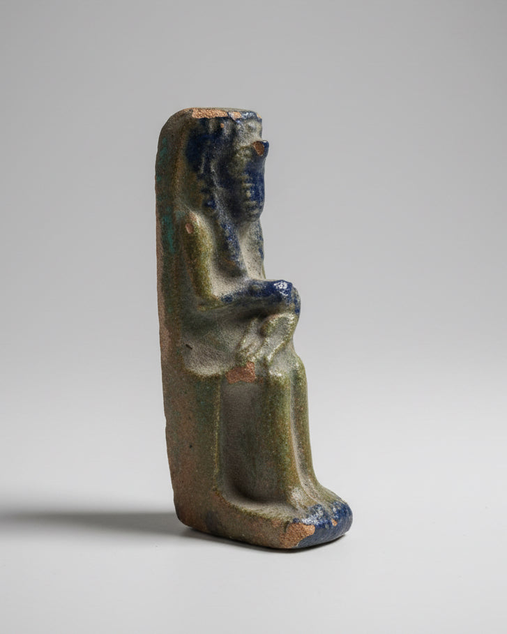 Ancient Egyptian Statuette of the Serpent Goddess Renenutet With Child (Nepri), Copper-Glazed Terracotta - Nile Valley, Egypt. Late Period-Ptolemaic Period, c.664- 30 BC