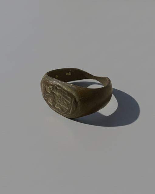 Ancient Roman Bronze Signet Ring Hand-Engraved with Horse and Rider, 100-300AD. England, Roman Britain.