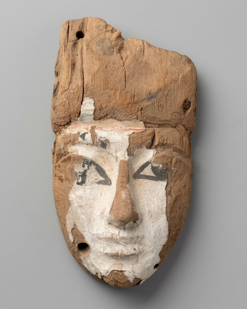 Ancient Egyptian Polychrome Wooden Sarcophagus Mask – Late Period, 26th–31st Dynasty, c. 664–332 BC