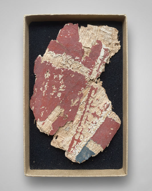 Ancient Egyptian Cartonnage - Painted Mummy Case Section with Reused Papyrus - Early Ptolemaic Period, c. 300 BC