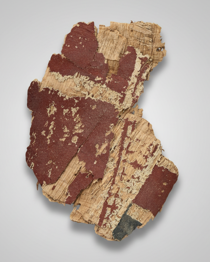 Ancient Egyptian Cartonnage - Painted Mummy Case Section with Reused Papyrus - Early Ptolemaic Period, c. 300 BC