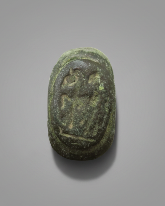 Ancient Roman Bronze Signet Ring Hand-Engraved with Horse and Rider, 100-300AD. England, Roman Britain.