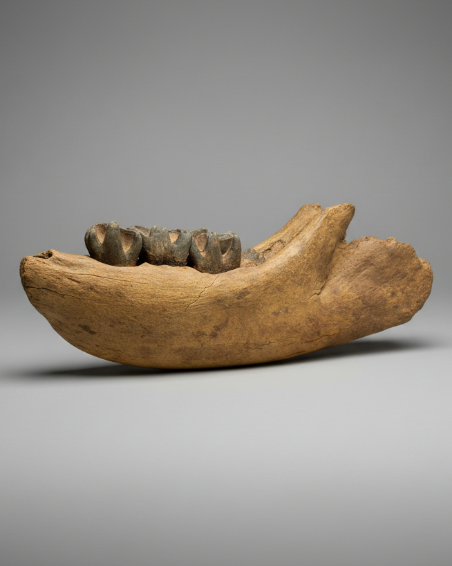 Large Coelodonta Antiquitatis (Woolly Rhinoceros) Lower Jaw with Four Rooted Teeth. Pleistocene, Darmstadt, Germany.