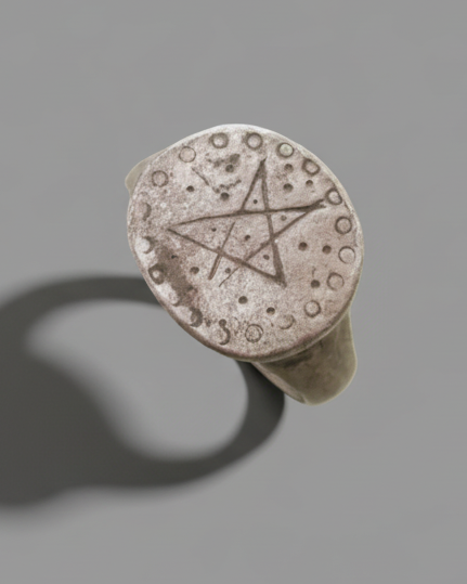 Medieval Silver Apotropaic Ring Depicting a Pentagram. Hand-Engraved. 975–1150AD, Europe.