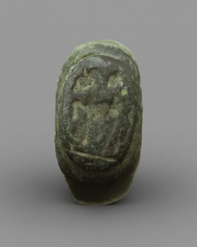 Ancient Roman Bronze Signet Ring Hand-Engraved with Horse and Rider, 100-300AD. England, Roman Britain.