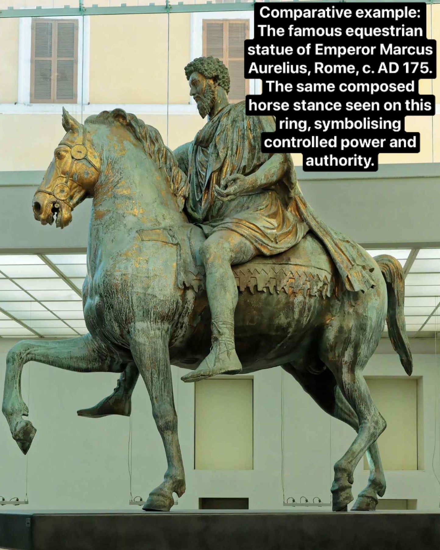 Ancient Roman Bronze Signet Ring Hand-Engraved with Horse and Rider, 100-300AD. England, Roman Britain.
