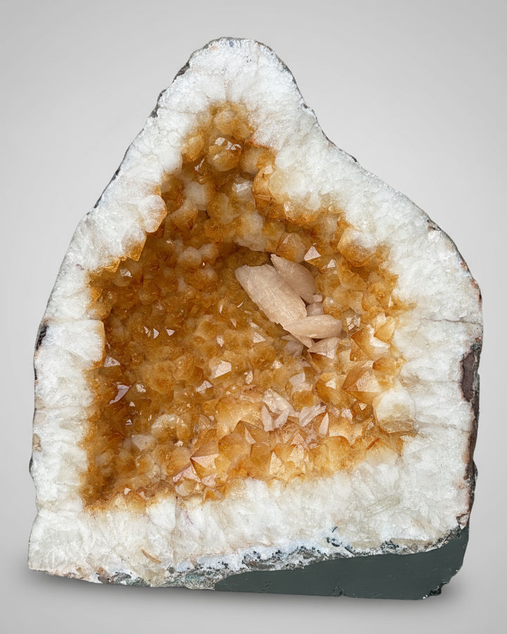 Large Brazilian Citrine Cathedral With Huge Calcite Inclusions.