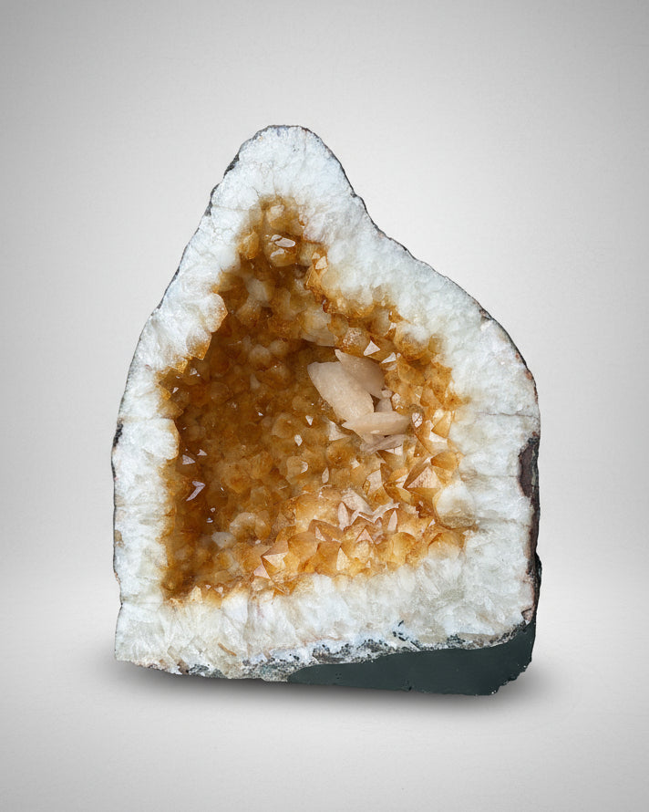 Large Brazilian Citrine Cathedral With Huge Calcite Inclusions.