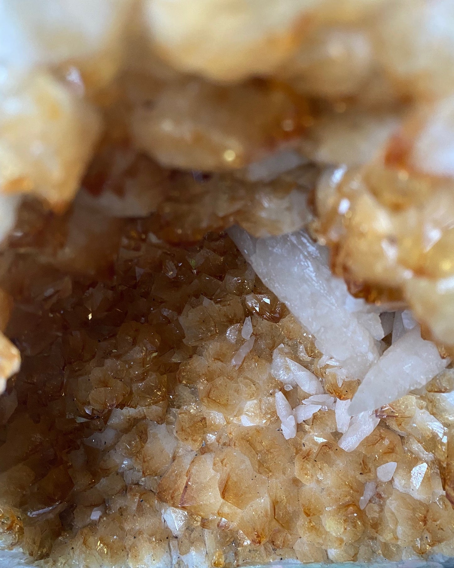 Large Brazilian Citrine Cathedral With Huge Calcite Inclusions.