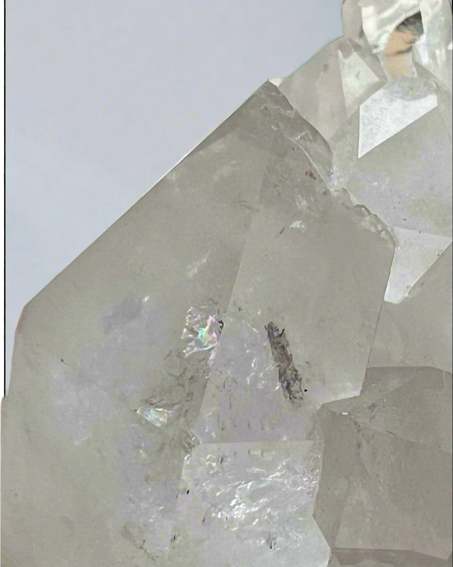 Clear quartz cluster formation with refractive inclusions. Brazil