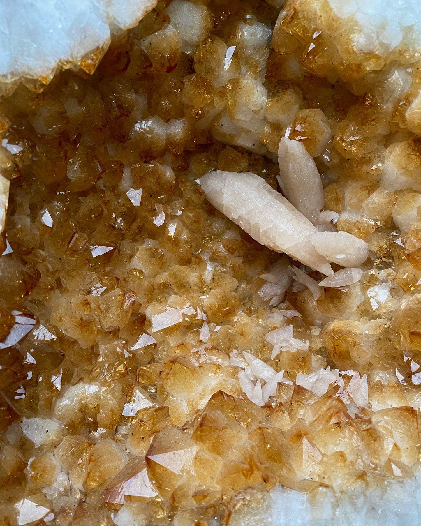 Large Brazilian Citrine Cathedral With Huge Calcite Inclusions.