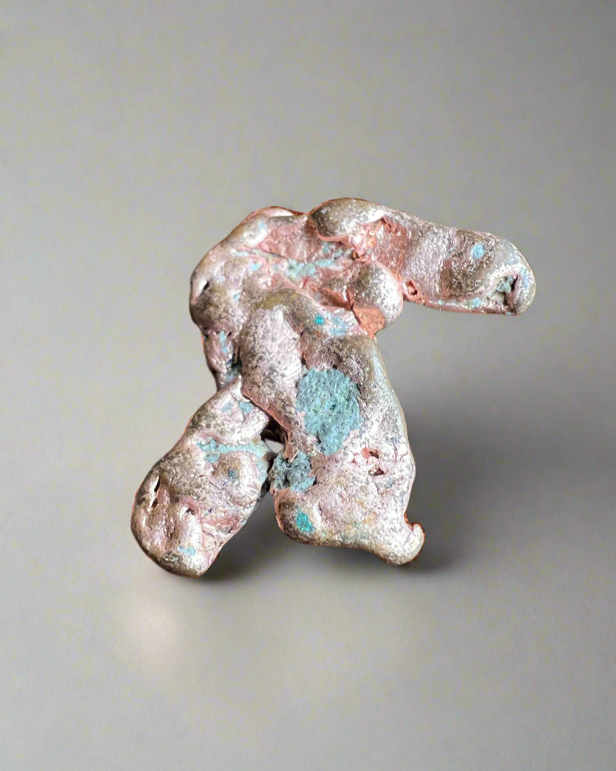 Native copper nugget- unusual shape and blue mineral inclusions