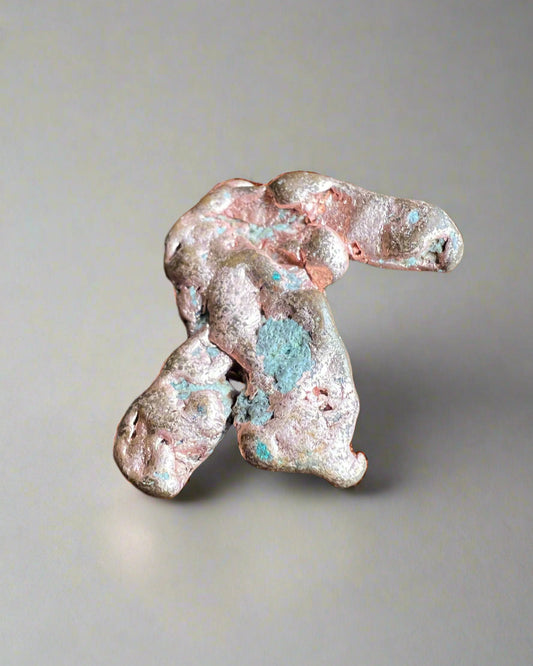Native copper nugget- unusual shape and blue mineral inclusions