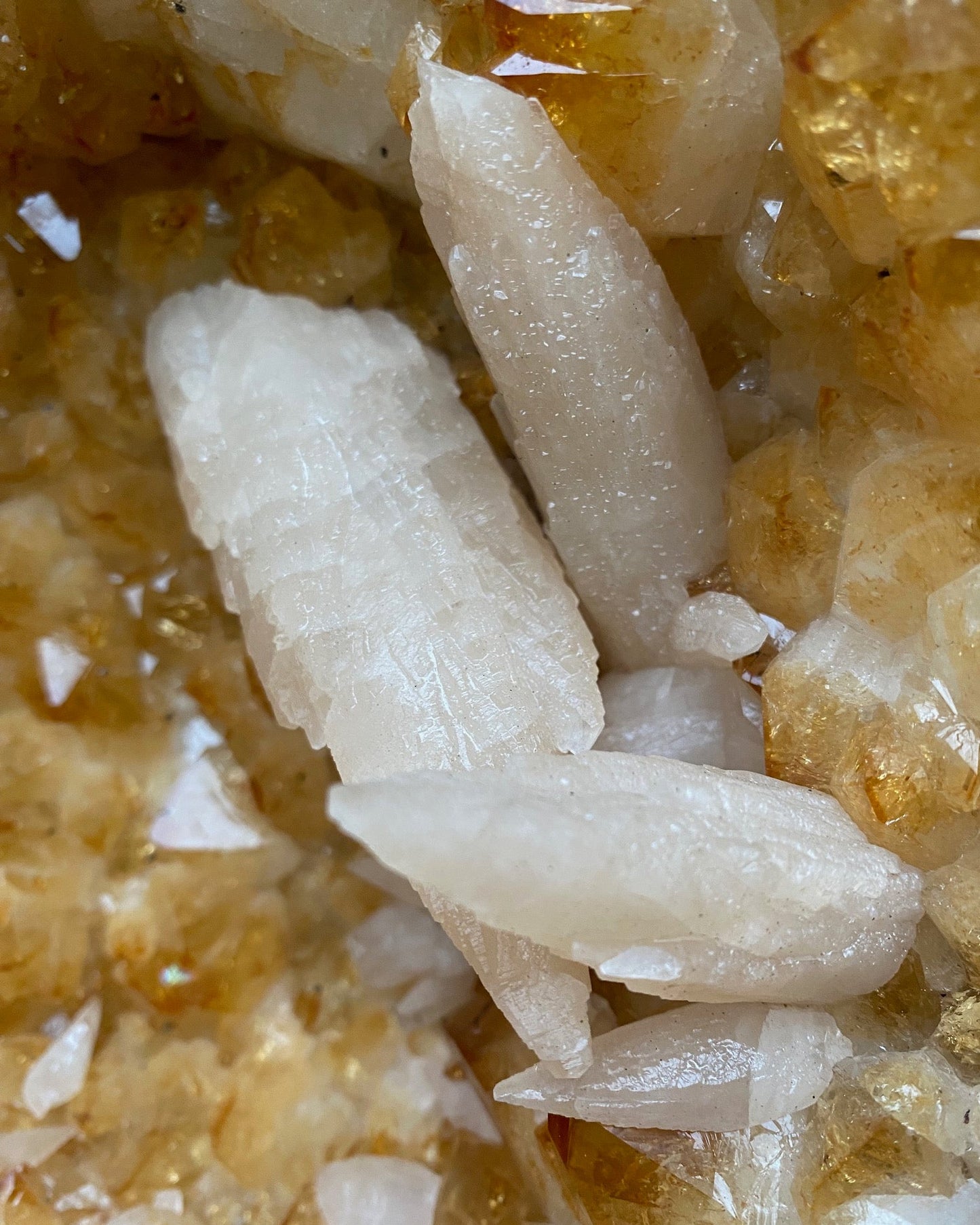 Large Brazilian Citrine Cathedral With Huge Calcite Inclusions.