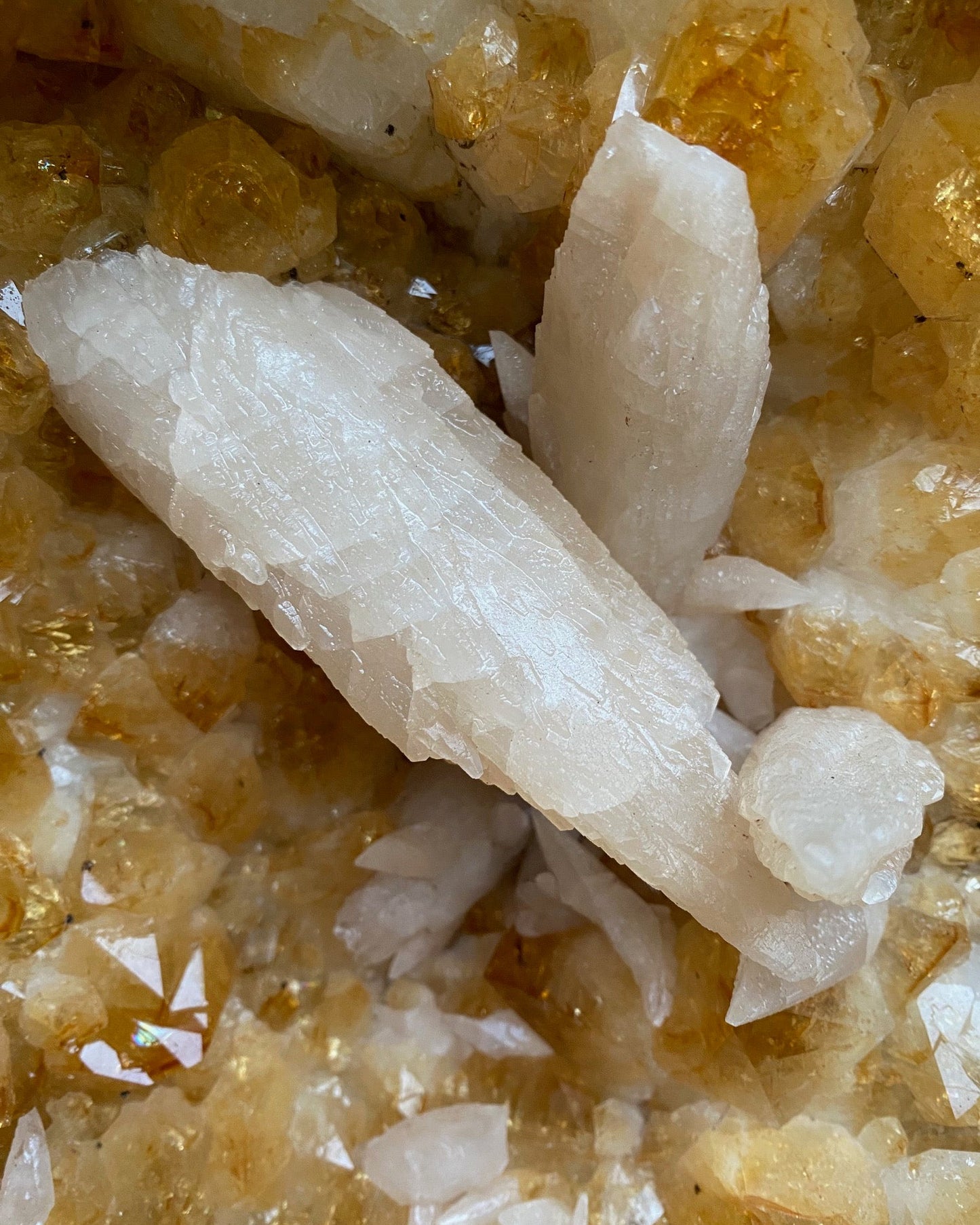 Large Brazilian Citrine Cathedral With Huge Calcite Inclusions.